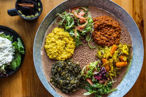 Ethiopian food at an Ethiopian restaurant.