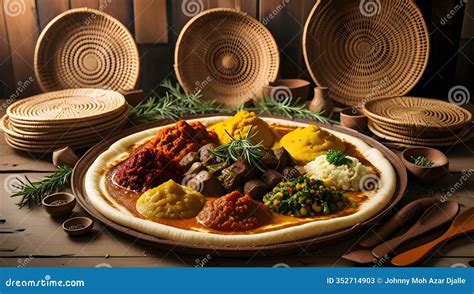 Injera with various stews