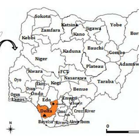 Map of Delta State, Nigeria
