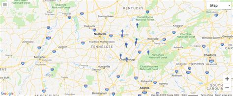 Map of Waterfalls near Caryville, Tennessee